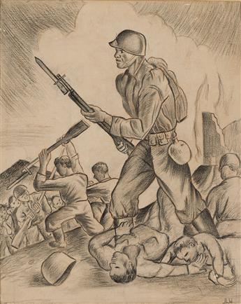 JAMES LESESNE WELLS (1902 - 1993) Untitled (World War II Scene).                                                                                 